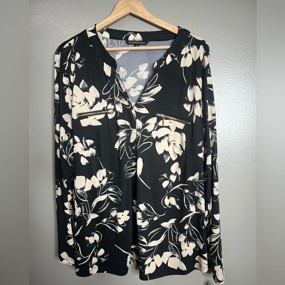 4/$25 Zac & Rachel pop over blouse size 2X floral long sleeve office casual New - Picture 2 of 9